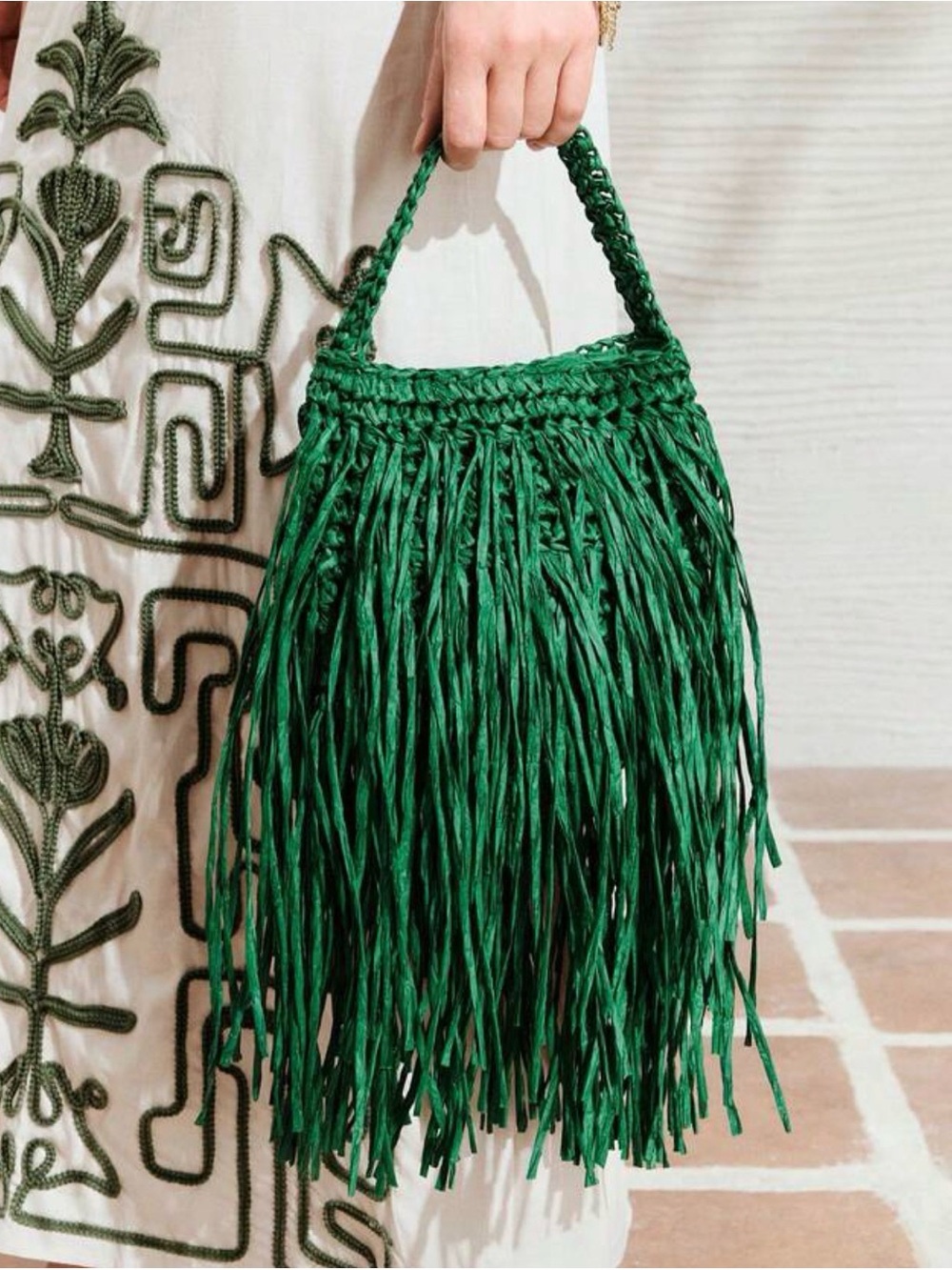 Green Fringe Handheld Tote Bag